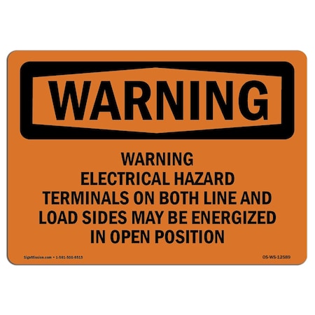 Signmission OSHA Sign, 7" Height, 10" Width, Aluminum, Warning Electrical Hazard Terminals On Both, Landscape OS-WS-A-710-L-12589